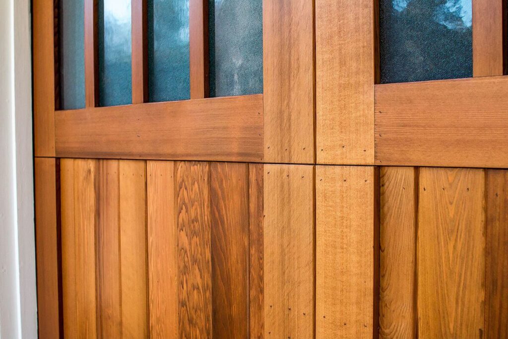 Close-up of a carriage house style garage door