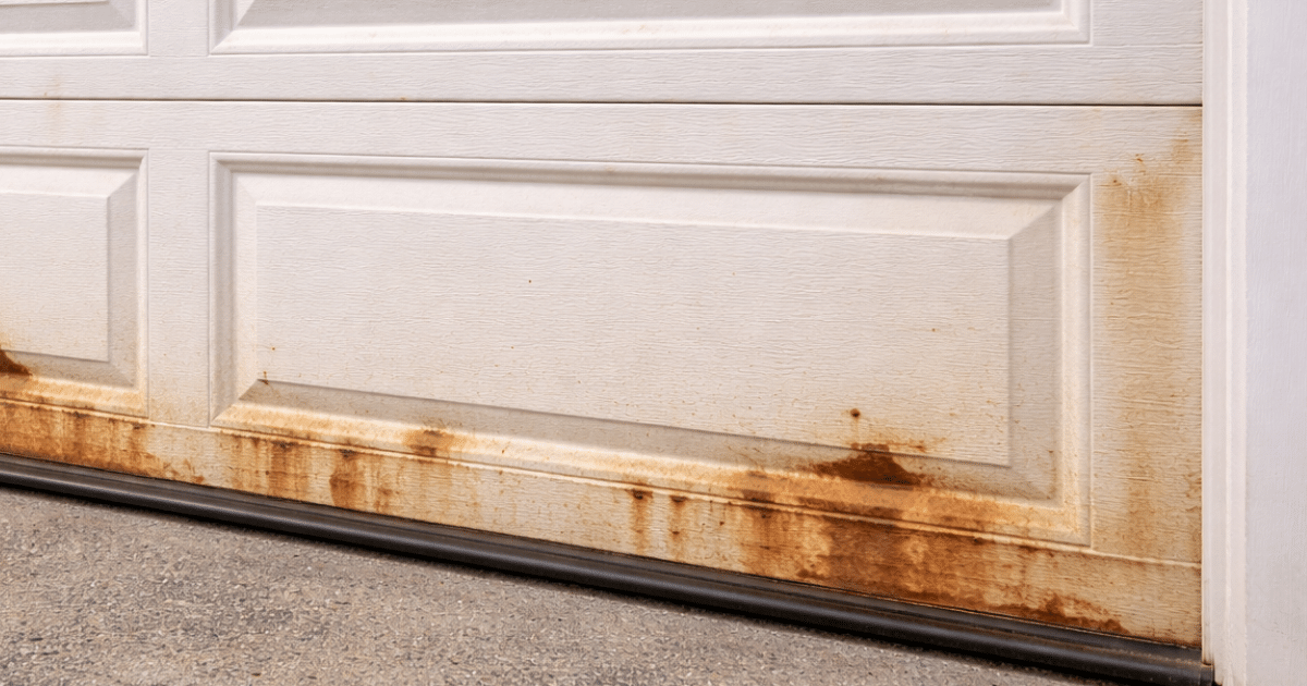 rust from salt air damage on a garage door